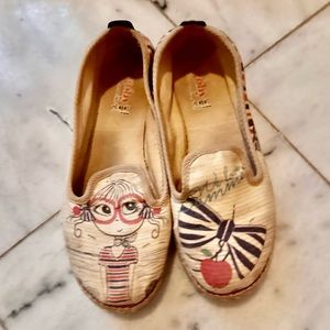 EUC Goby shoes size 37. Fits sz  6 1/2 Girl with glasses & cherries espadrilles